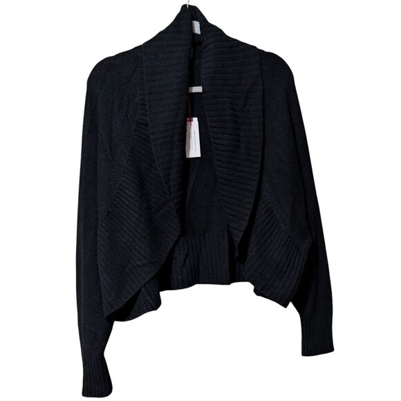 NWT Anthropologie Copley black wool blend open front cardigan M/L shawl collar - Picture 1 of 10